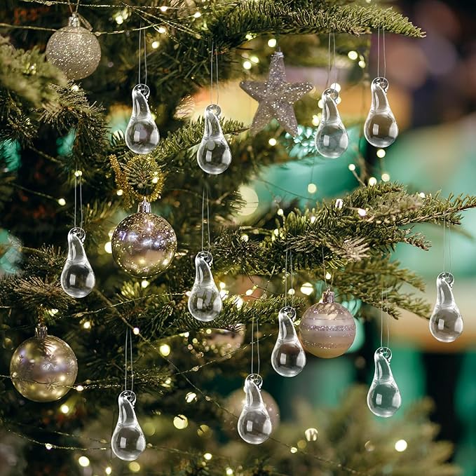 30 Pcs Clear Glass Teardrop Christmas Ornaments Crystal Raindrop Hanging - Image 5