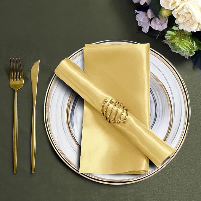Horbaunal 16 Pack Gold Satin Napkins 20 x 20 Inch, Square Soft Table Dinner - Image 6