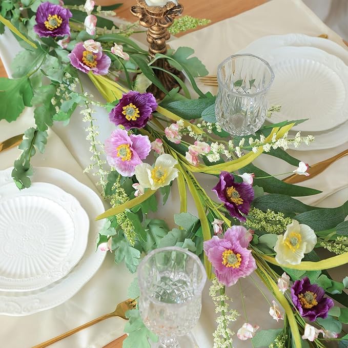 Mizii Purple Artificial Flower Garland 6FT Fake Poppy Floral Garland Hanging - Image 7