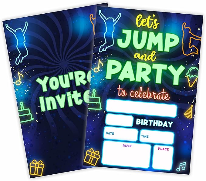 Glow Trampoline Birthday Invitations, Let's Jump & Party Birthday Invite by GREOXG