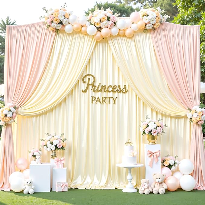 Champagne Satin Backdrop Curtains 2 Panels - Image 8