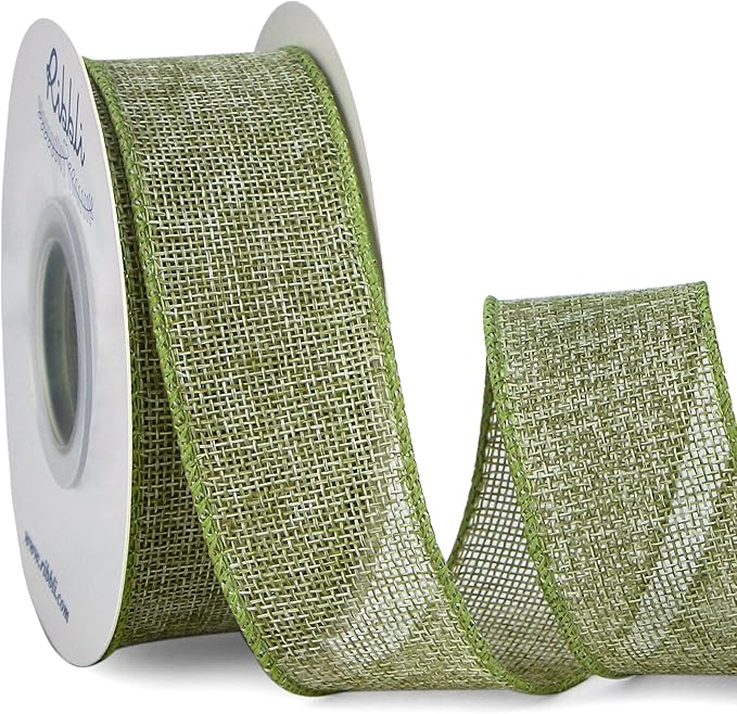 Ribbli Spring Moss/Sage Green Burlap Wired Ribbon, 1-1/2 Inch x 10 Yard by Ribbli