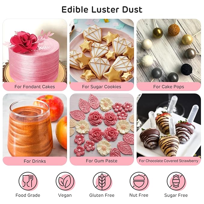 Nomeca Edible Luster Dust, 8 Grams Food Grade Shimmer Gold Cake Dust Metallic - Image 2