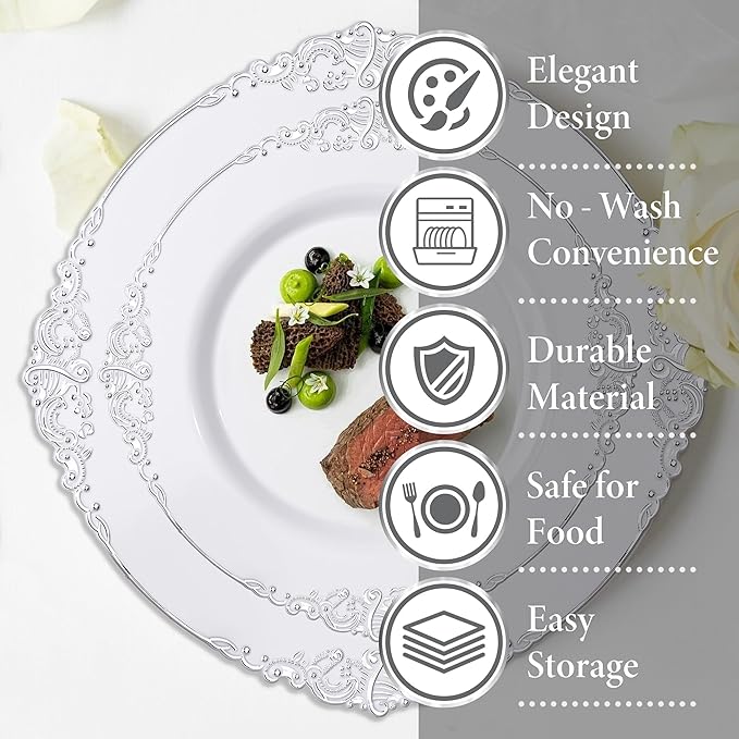 Nervure 350PCS Silver Plastic Plates - Image 8