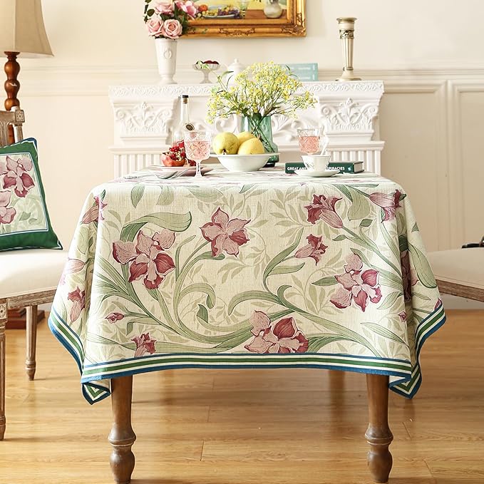 patdrea Designer Green Long Rectangle Tablecloth, Framhouse Vintage French - Image 3