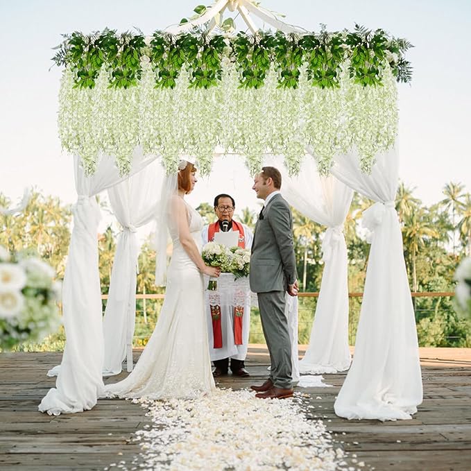 36 Pack Green White Wisteria Hanging Flowers, 3.44 Ft Fake Hanging Flowers - Image 5