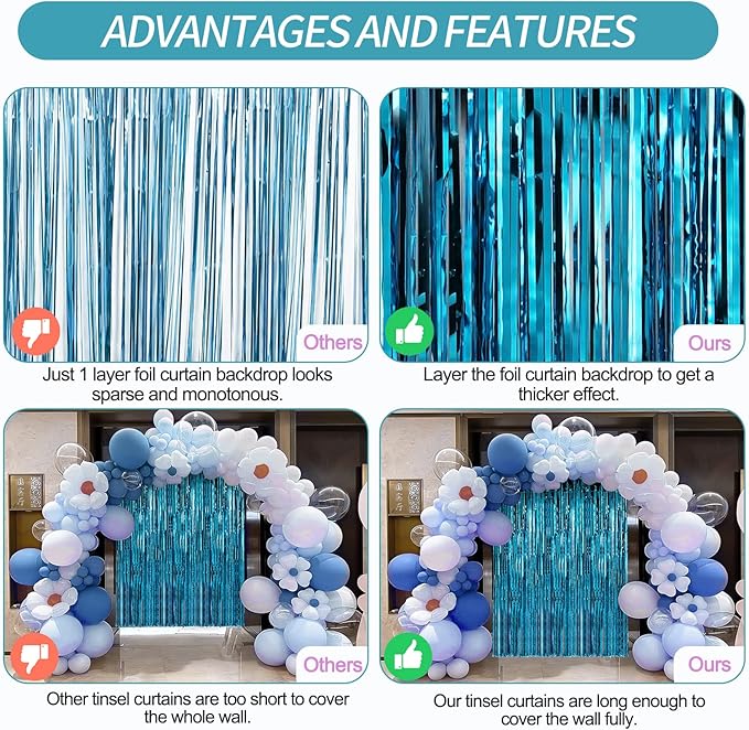 Crosize 4 Pack 3.3 x 9.9 ft Foil Fringe Curtains Party Decorations, Door - Image 3