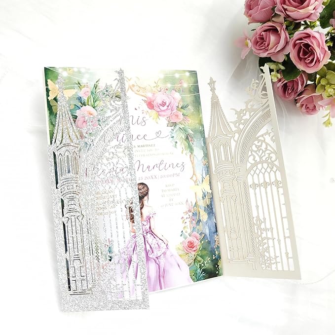 20PCS Laser Cut Wedding Invitations, Wedding Invitation Card Pocket, Quince - Image 2
