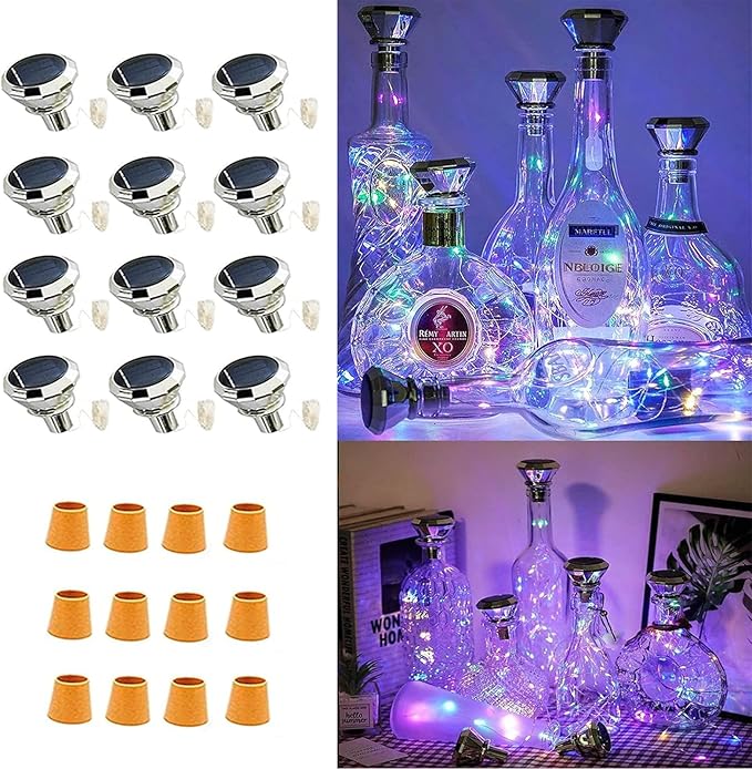 Upgraded 12 Pack Diamond Solar Wine Bottle Lights, 20 LEDs Waterproof Copper by YJFWAL