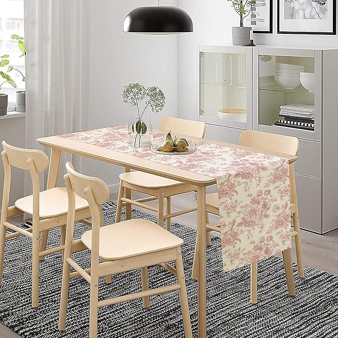 Pink White Flower Table Runner, Wildfloral Floral Sketch Pattern Print Kitchen - Image 7