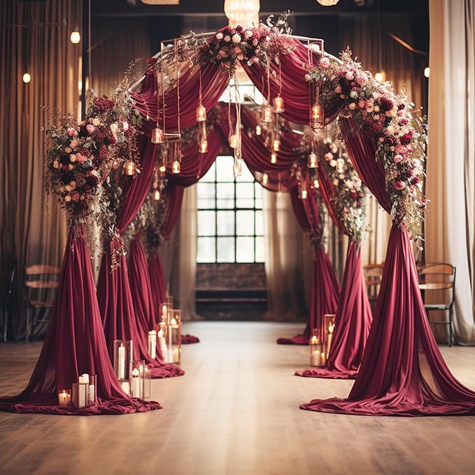 Wokceer Wedding Arch Draping Fabric 6 Panels 28.7" x 20FT Burgundy Drapes Sheer - Image 5