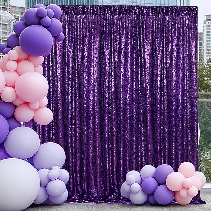 10ft x 10ft Purple Sequin Backdrop Glitter Halloween Party Backdrop Curtains - Image 3