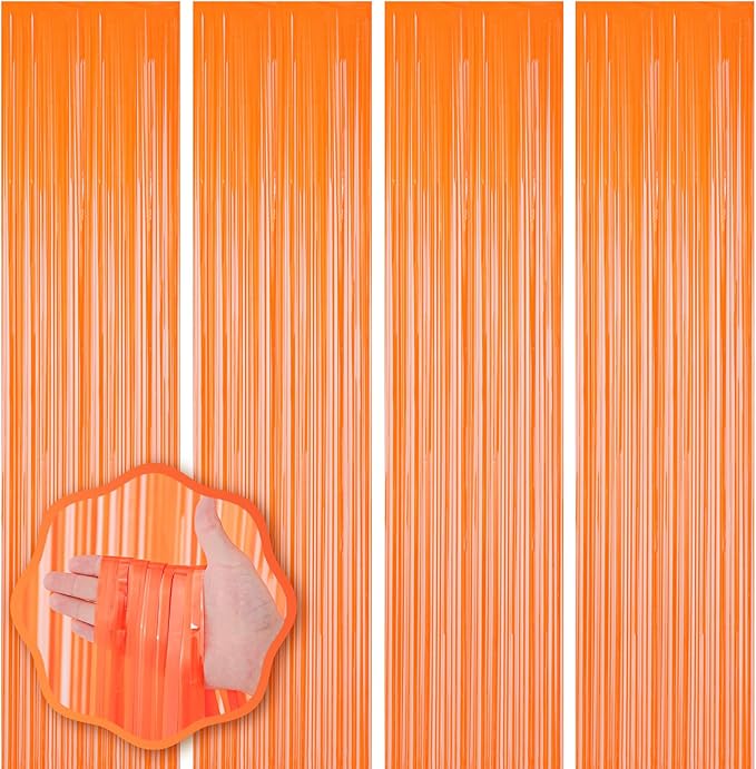 4 Pack Orange Foil Fringe Backdrop Curtains, Tinsel Streamers Birthday Party by Voircoloria