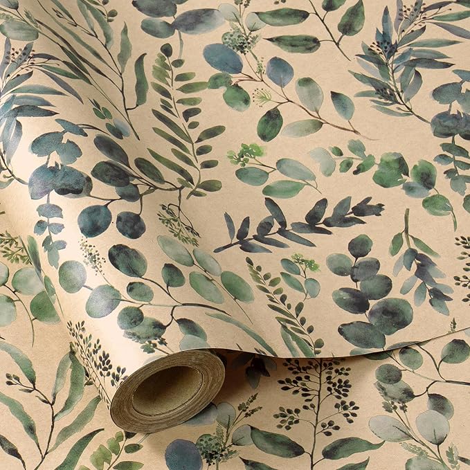 RUSPEPA Wedding Wrapping Paper, 17 in x 16.4 ft, Mini Roll, Eucalyptus Leaf by RUSPEPA