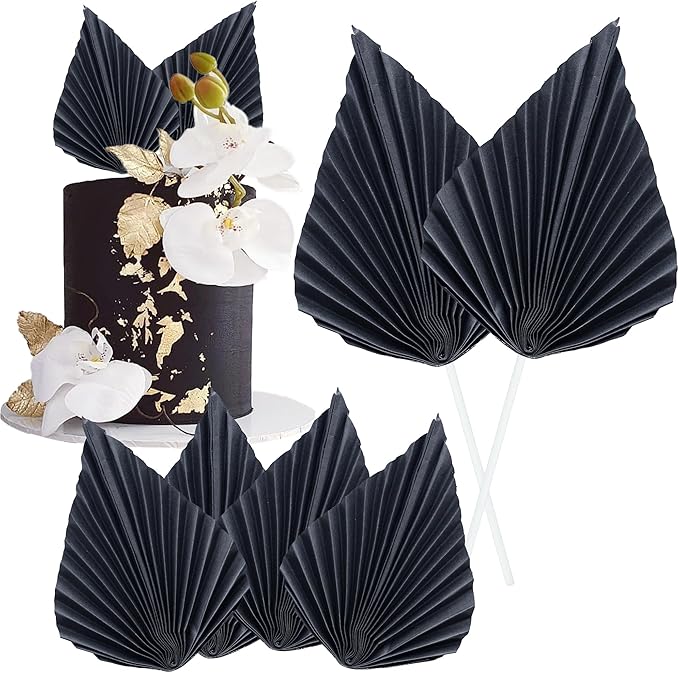 Gyufise 6Pcs Paper Palm Fan Cake Toppers Palm Spear Leaves Fan Cupcake Toppers by Gyufise