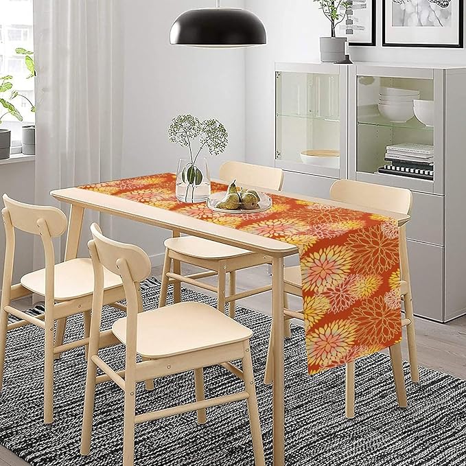 Yellow Floral Table Runner, Chrysanthemum Autumn Spring Summer Vintage Modern - Image 5