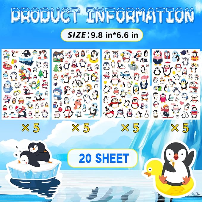 Cute Penguin Stickers 720 Counts Waterproof Cartoon Penguin Animal Decal - Image 4