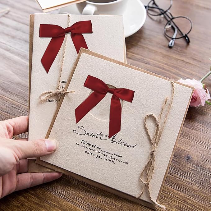 50Pcs Wine Red Twist Tie Bows for Gift Wrapping 2.5" Satin Ribbon Bow for Treat - Image 6
