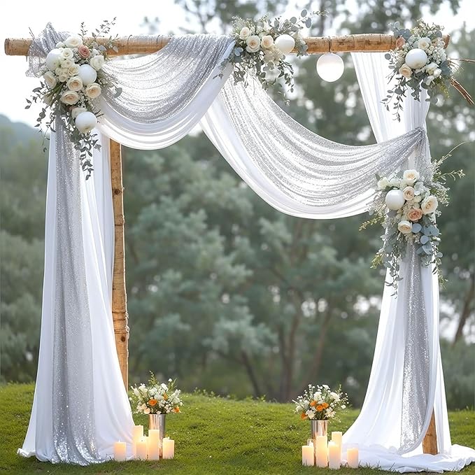 Wedding Arch Draping Fabric, 1 Panel 28" x19ft White Arch Drapes & 1 Panel 16" - Image 3