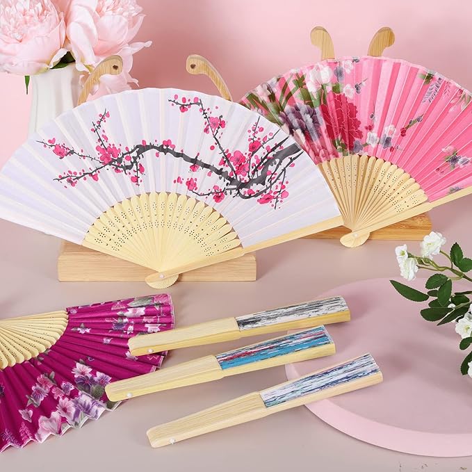 Aodaer 16 Pack Floral Folding Fans Silk Fabric Handheld Fans Vintage Folding - Image 4