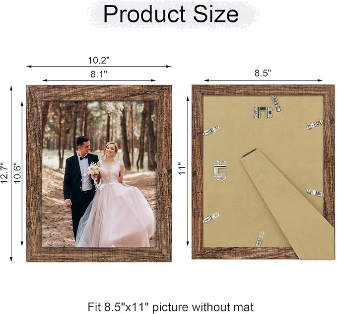8.5x11 Picture Frame Set of 4, High Definition Real Glass Rustic Frame - Image 4