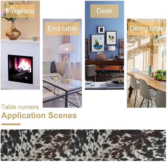 Cow Print Table Runner, Country Farm Animal Fur Skin Pattern Western Style - Image 7