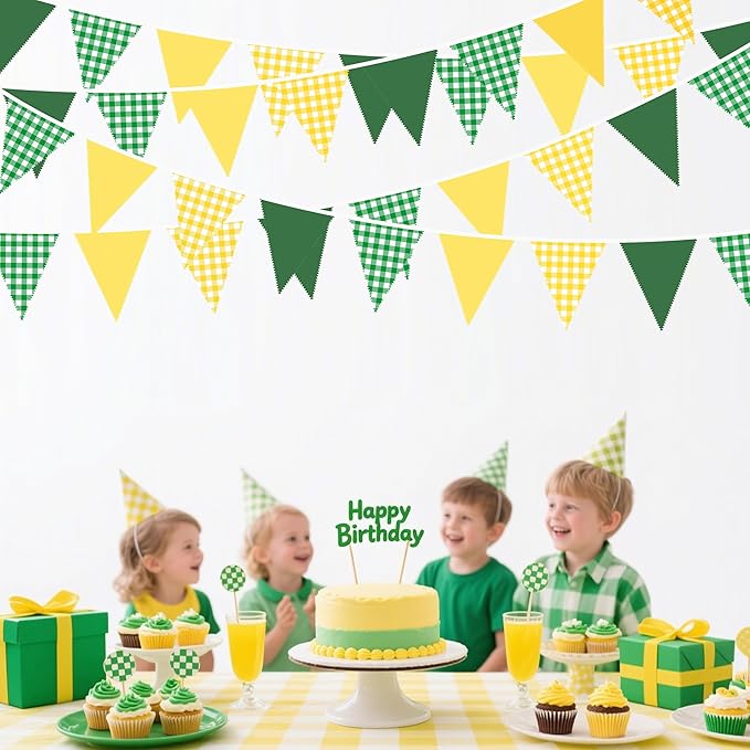 32Ft Yellow Green Party Decorations Green Yellow Gingham Banner Buffalo Plaid - Image 7