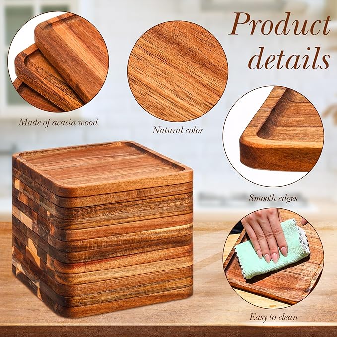 Roshtia 12 Pcs Wooden Plates Square Acacia Wood Charcuterie Board Wedding - Image 3