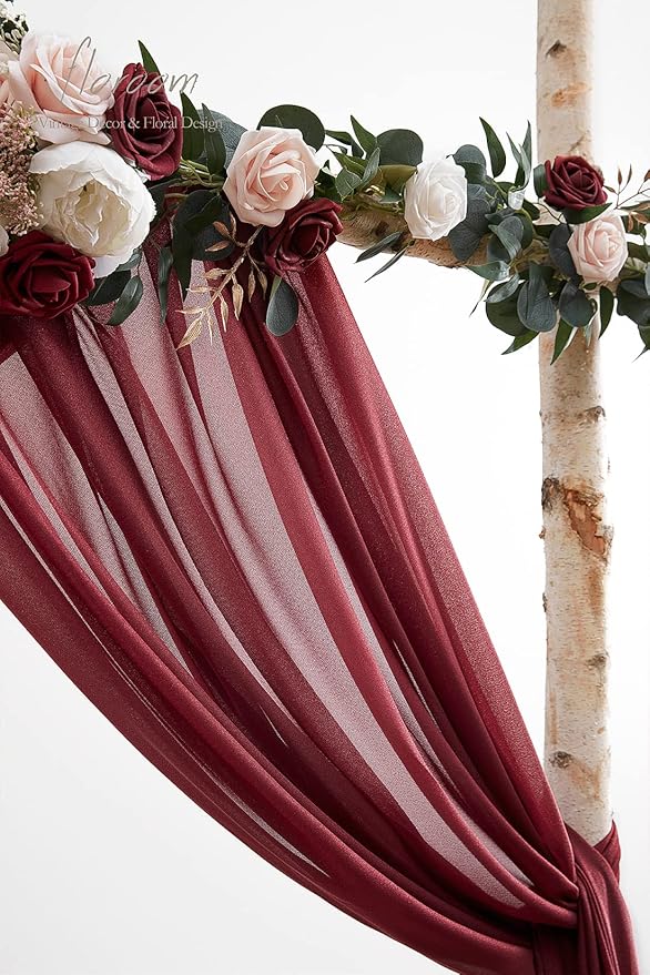 Floroom Wedding Arch Draping Fabric 2 Panels 20Ft Burgundy Chiffon Fabric - Image 4