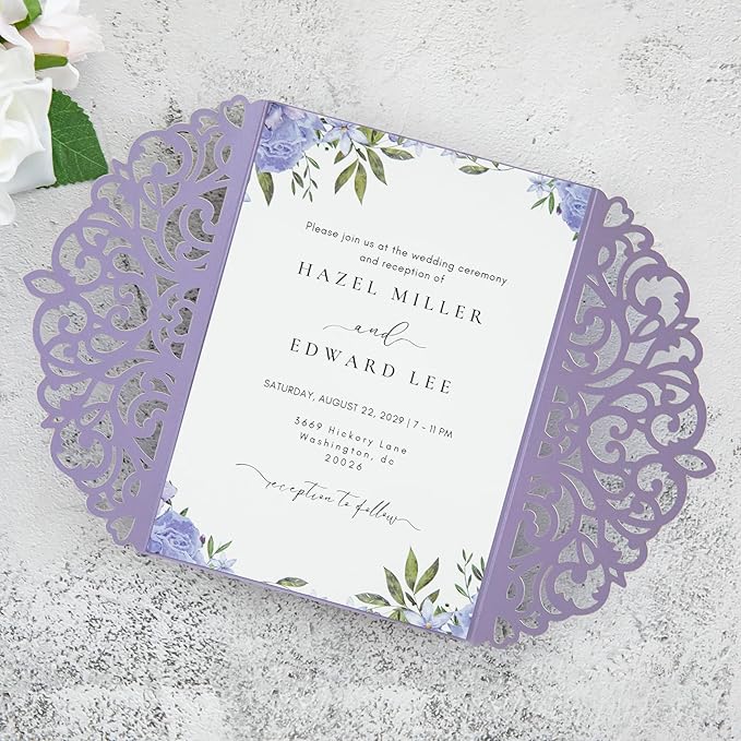 20Pcs Lilac Laser Cut Invitation Cards - Image 4