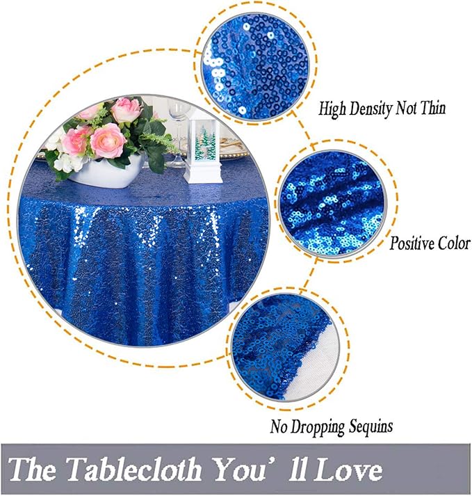 ShinyBeauty Sequin Tablecloth-Royal Blue Sequin Table Overlay and Sequin - Image 3