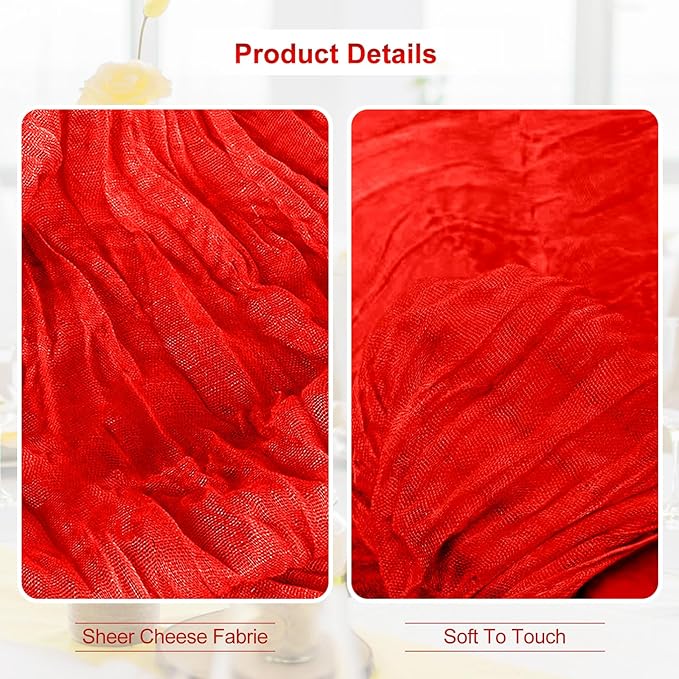 10 Pack Red Cheesecloth Table Runner 35x120 Inch 10Ft Rustic Gauze Cheese Cloth - Image 3