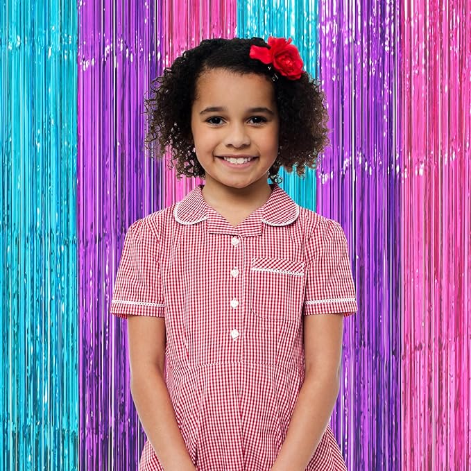 2 Pack Blue Purple Pink Foil Fringe Backdrop Curtains, Tinsel Streamers Party - Image 5