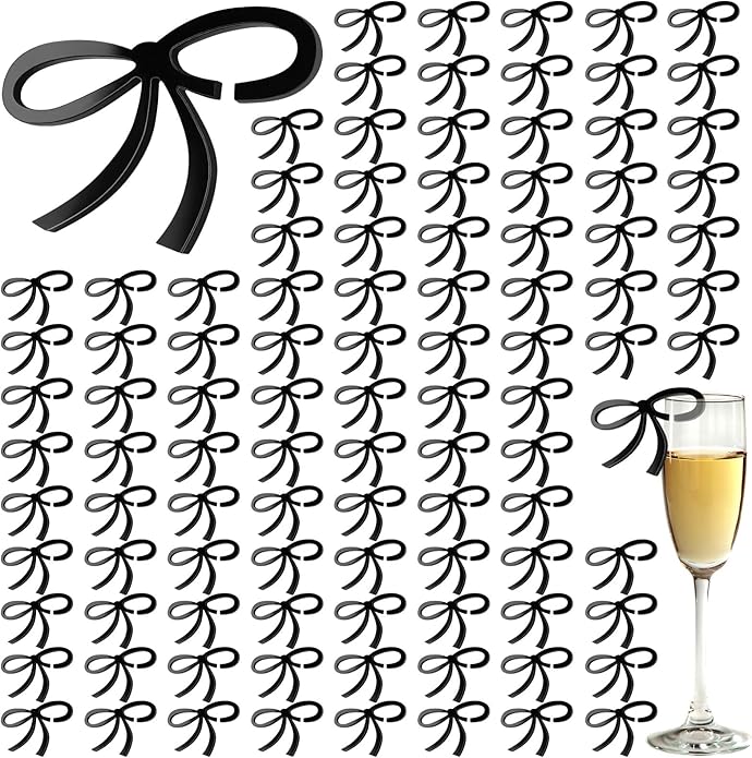 60 Pcs Acrylic Bowknot Wine Glass Charms, Birthday & Engagement Parties by Unknown