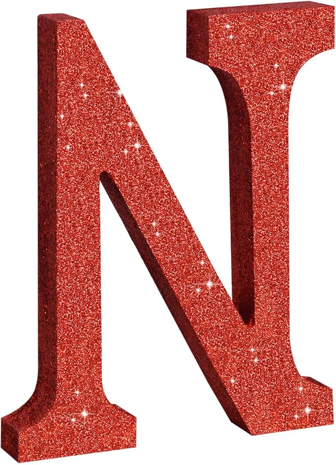 TONIFUL 8 Inch Red Glitter Letter N Table Centerpiece A-Z Red Birthday Party by TONIFUL