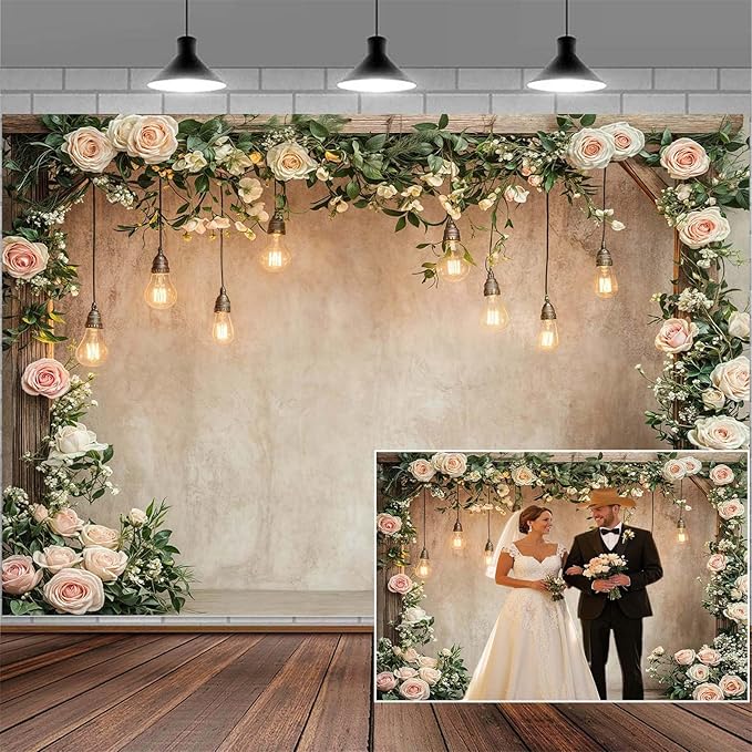 5x4ft Country Wedding Photography Backdrop Floral Rustic Roses Farmhouse Wooden by Mtsxfy