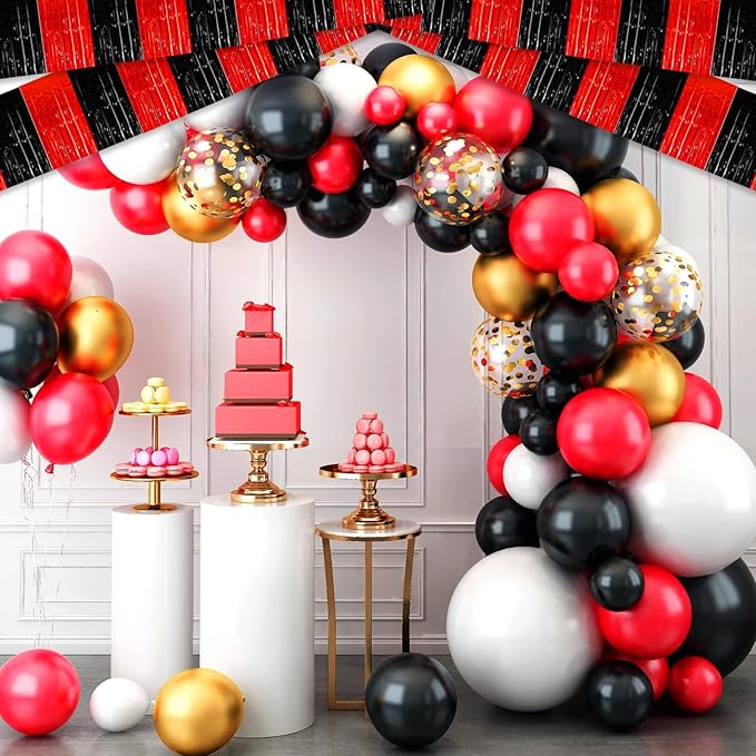 6 Pack 10 Feet Black Red Foil Fringe Garland Metallic Tinsel Streamers Banner - Image 3