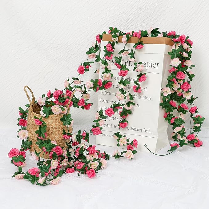 KHOYIME 18 Pack 144 FT Artificial Flower Garland, Fake Pink Roses Vines Silk - Image 7