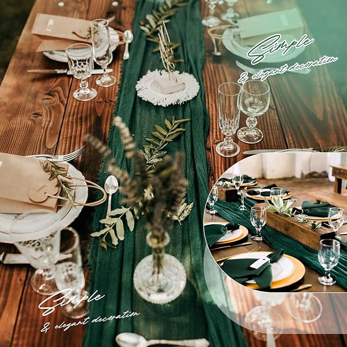 Aktor 12 Pack Emerald Green Table Runner Boho Cheesecloth Table Runner Semi - Image 6