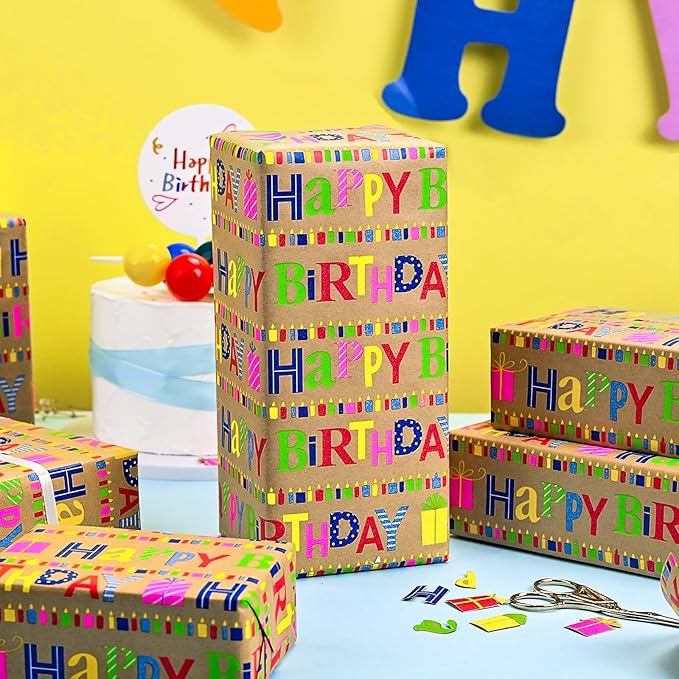 Yarcony Kraft Birthday Wrapping Paper Mini Roll, Gift Wrapping Paper, - Image 7