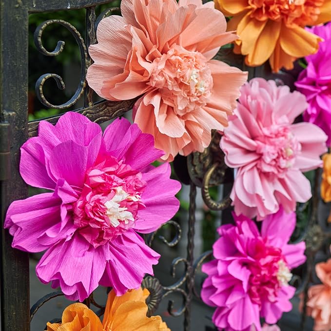 SUNBEAUTY 6 PCS Hot Pink and Orange Paper Flowers Decorations Crepe Paper - Image 4