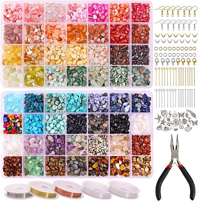 QUEFE 1800pcs 56 Colors Crystal Beads, Ring Making Kit, Gemstone Chip Beads by QUEFE