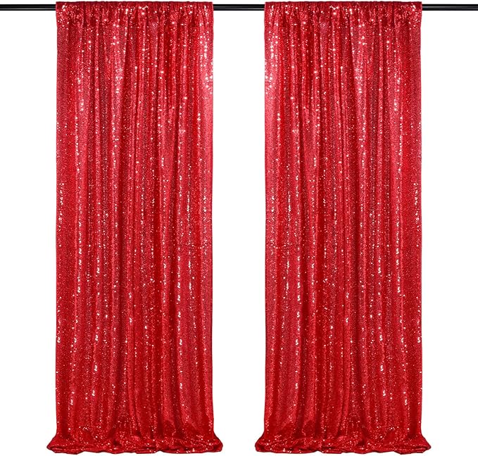QueenDream Red Sequin Backdrop 2 Panels 2FTx8FT Christmas Party Backdrop by QueenDream