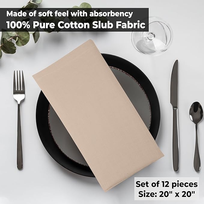 Urban Villa Dinner Napkins Solid Taupe Color Cloth Napkins Oversized 20x20 - Image 8