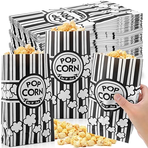 200 Pcs Paper Popcorn Bags Bulk 2 oz Large Flat Bottom Boxes Red and White by Leinuosen