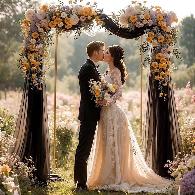Black Wedding Arch Draping Fabric 2 Panels 19 FT Arch Drapes Sheer Backdrop - Image 4