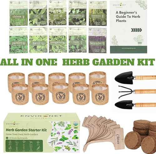 10 Indoor Herb Garden Kit- Burlap Pots, Organic Seeds, Herb Garden Planter - Image 2