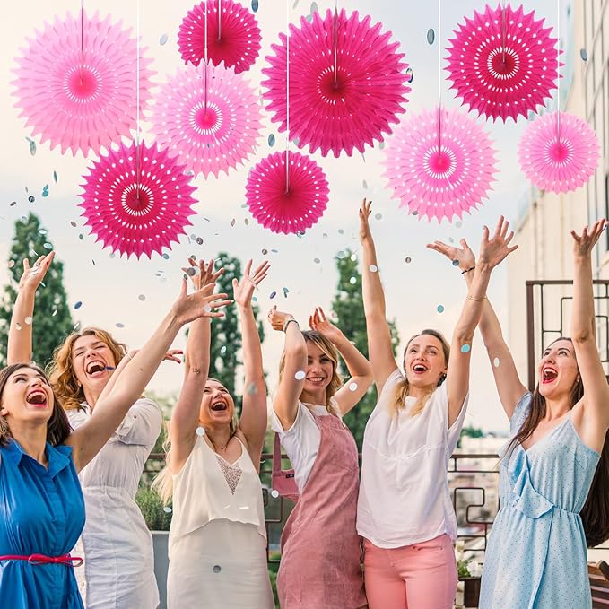 Outus 12 Pcs Hanging Honeycomb Paper Fans Sets, Fiesta Hot Pink Party - Image 6
