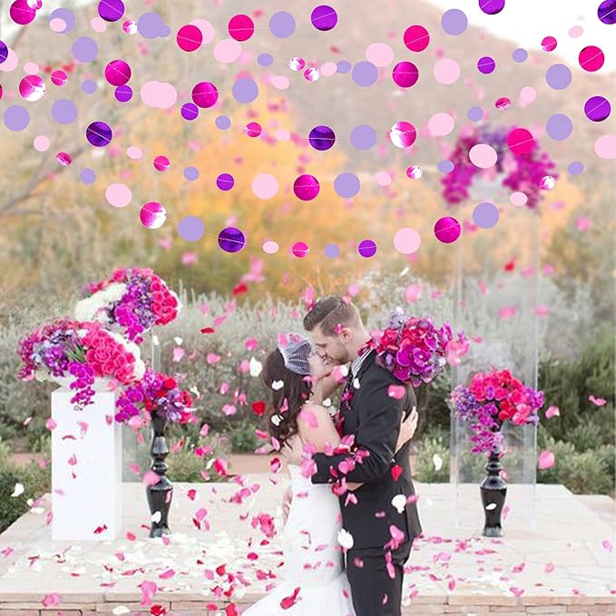 Pink and Purple Party Decorations Circle Dots Garland Hot Pink Lavender Hanging - Image 9