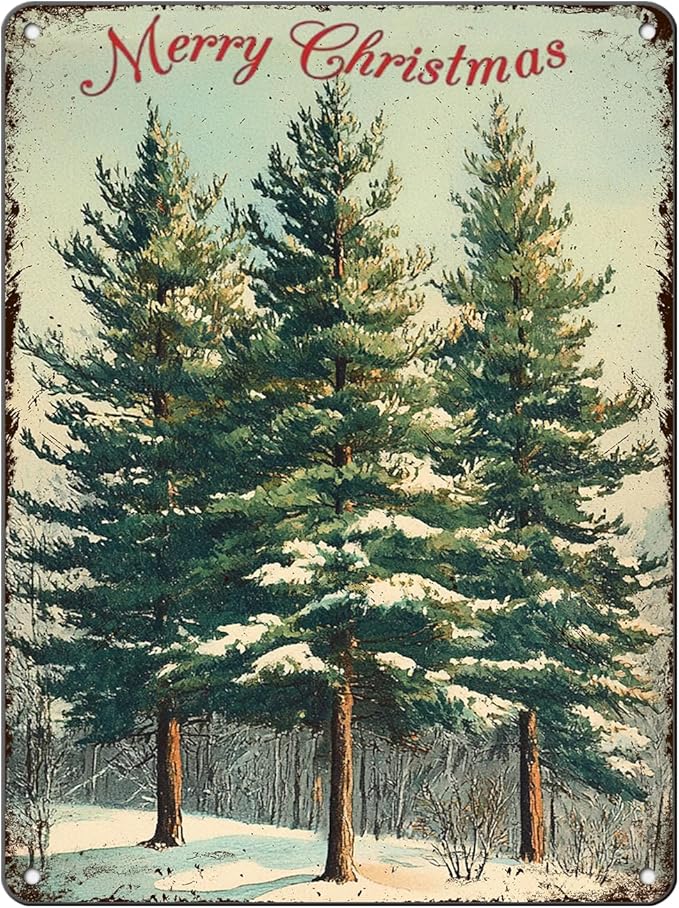 Vintage Christmas Decor Sign Christmas Tree Metal Tin Sign Merry Christmas by GJXFTPTTBD